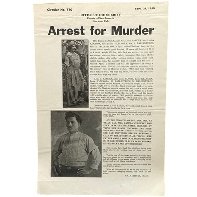 Antique 1925 Wanted Poster Ephemera Mother Murdered Child Photos Sheriff