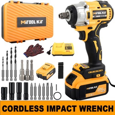 Cordless Electric Impact Wrench Gun 1/2'' High Power Driver with Li-ion Battery