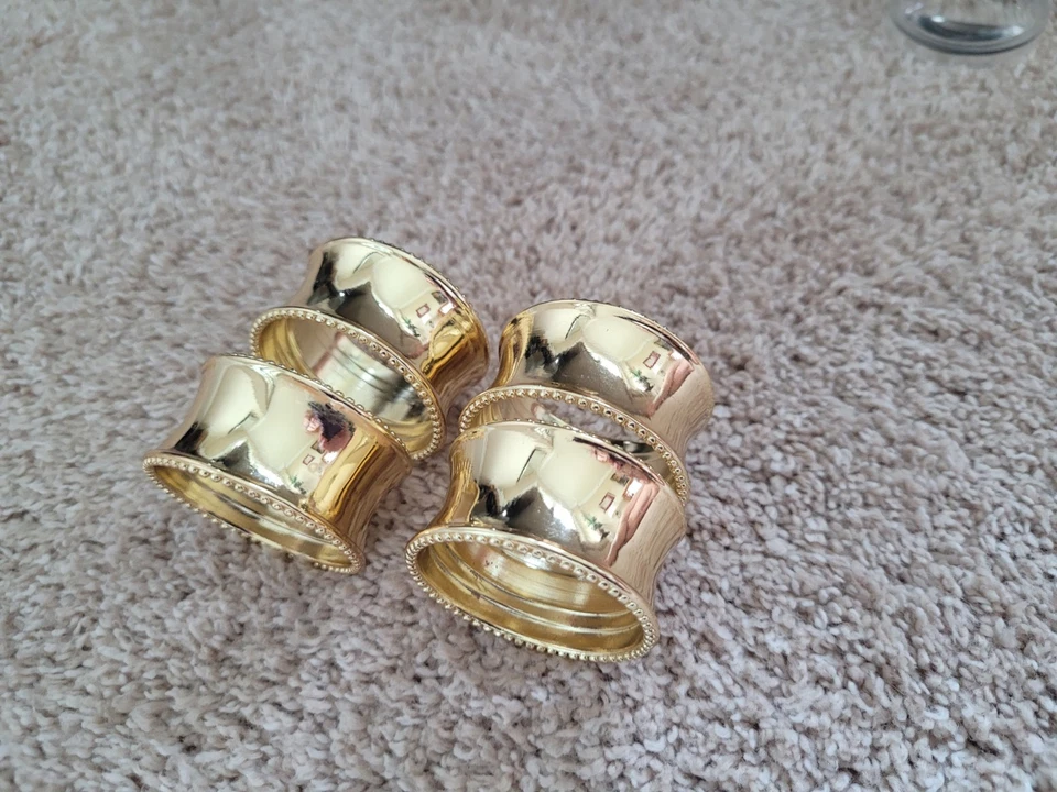 Servilleteros Metal Brillante Oro Borde Redondo Cuentas Retro Vintage Años 80 Lote 4 EX Foto 3 de 4