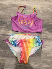Cat  Jack Girls XL 14 2-Piece Bikini Bralette Tie-Side Unicorn Rainbow
