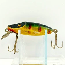 Vtg Shur-Strike Floating River Master FHR-1YP Yellow Perch Scale Wood Glass Eyes