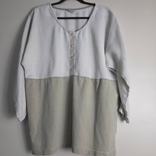 Mill Valley Cotton Henley Top Womens Large Beige Cream Colorblock Made in USA