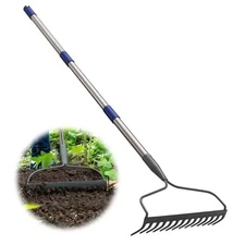 Rake, 72 Inch Garden Bow Rake with 14 Tines, Heavy Duty Stainless Steel 72”