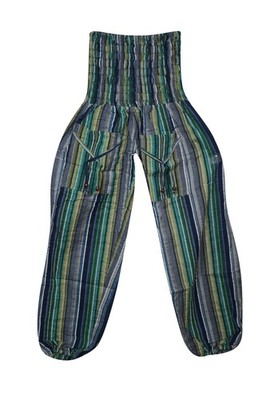 Boho Hippie Pant Hippie Cotton Green Blue Harem Pant Handmade Stripe Pants S/M/L