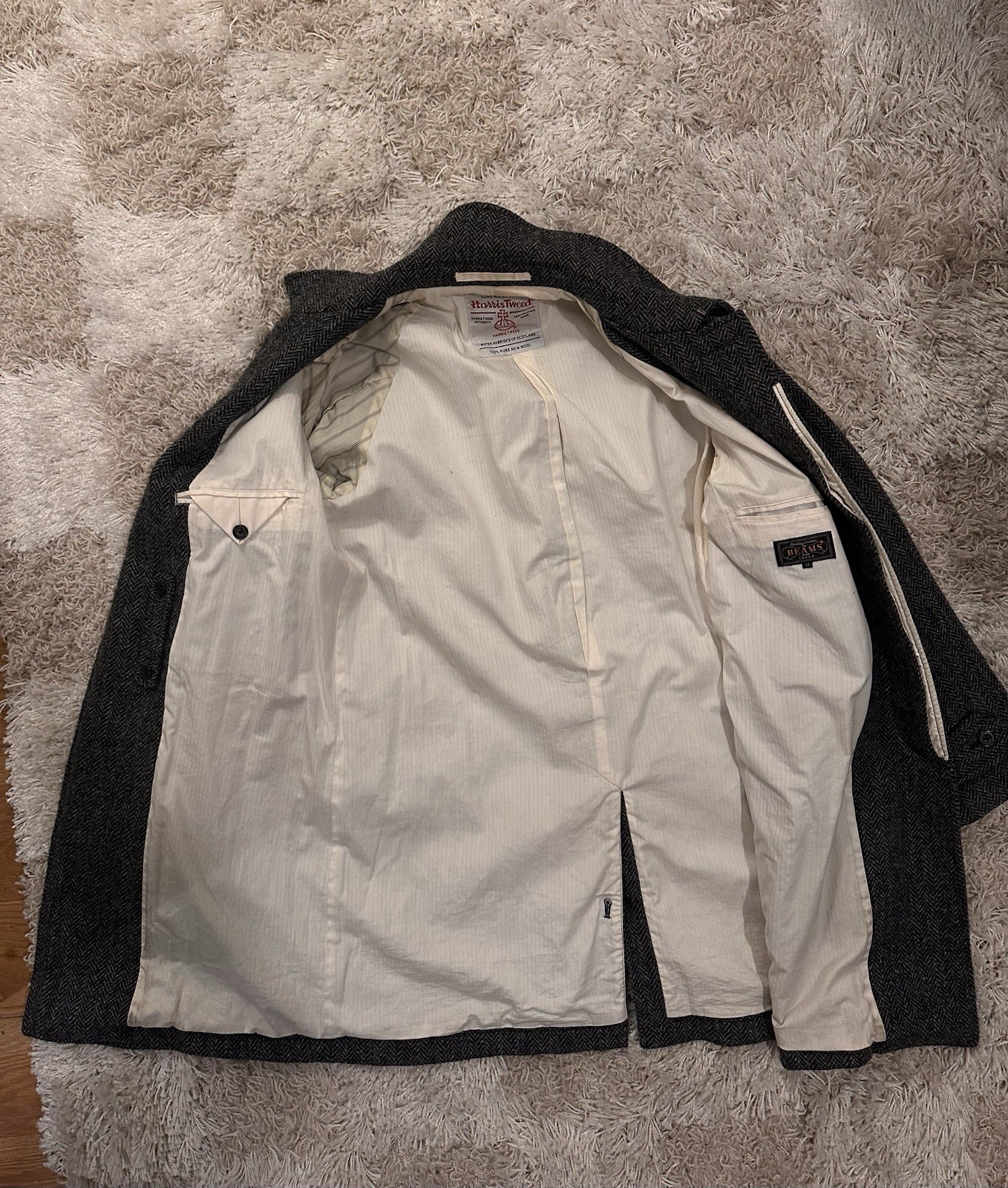 Beams Harris Tweed Wool Raglan Sleeve Overcoat Medium