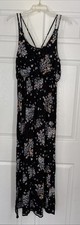 LOFT Size S Black Floral Spaghetti Strap Cinch Waist Casual Maxi Dress