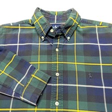 Ralph Lauren Shirt Mens Medium Blue Green Plaid Button Down Cotton Pony Logo