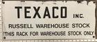 Vintage Painted Metal Oil Industry Sign - Texaco Inc. Russell Warehouse Stock