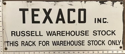 Vintage Painted Metal Oil Industry Sign - Texaco Inc. Russell Warehouse Stock