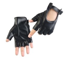 Women's Fingerless Half Finger PU Leather Motorcycle Cycling Driving Black