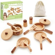 WHOHOLL Pretend Play Kitchen Accessories Cookware Set Montessori Toddlers 4