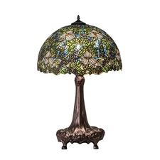 Meyda Lighting 3 Light 31" High Trillium/Violet Table Lamp, Green - 115262