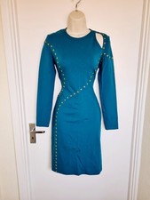 Versace Collection Turquoise Bodycon Studded Stars Wiggle Dress 10