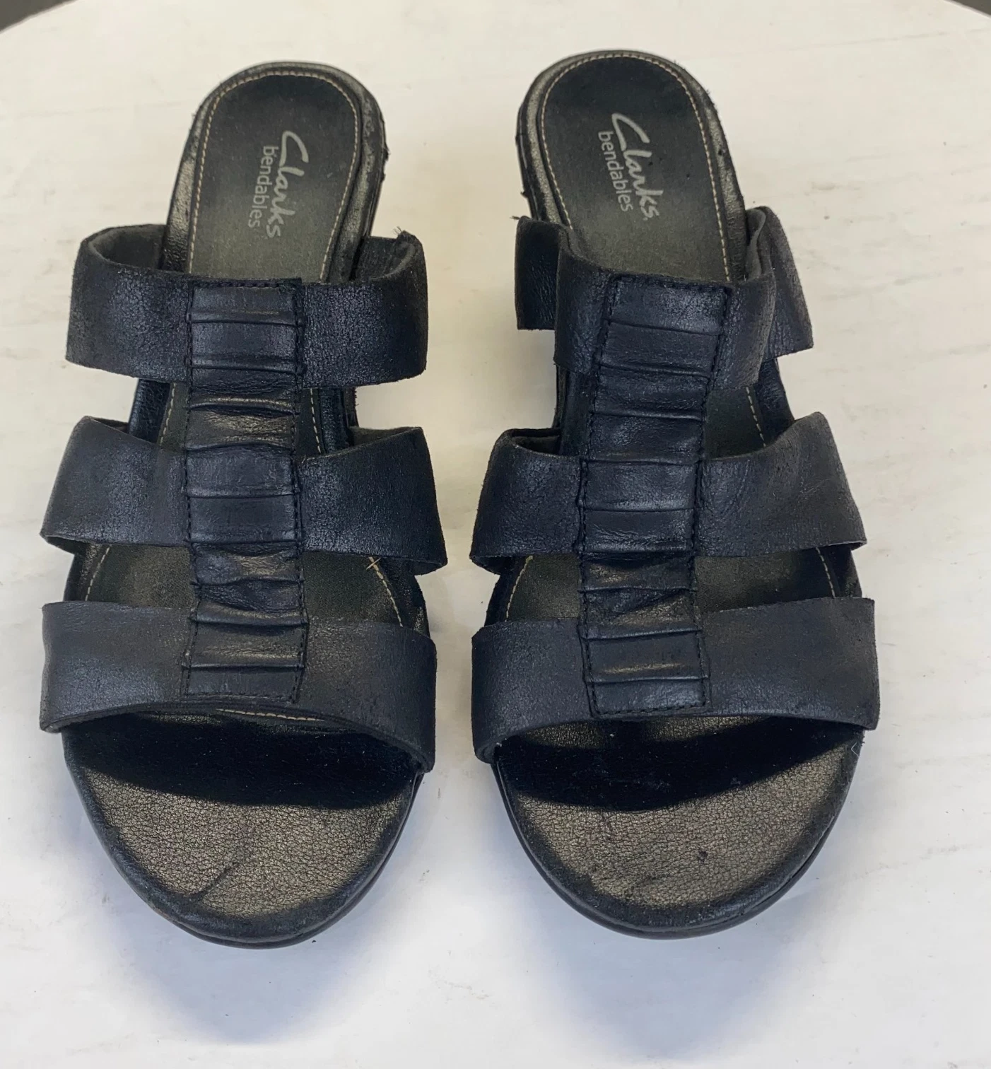 Sandali donna Clarks neri in pelle taglia 7M comodi casual