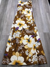 Vintage 60s Womens Floral Hawaiian Dress Polynesian Bazaar Sz 4 Sleeveless Maxi