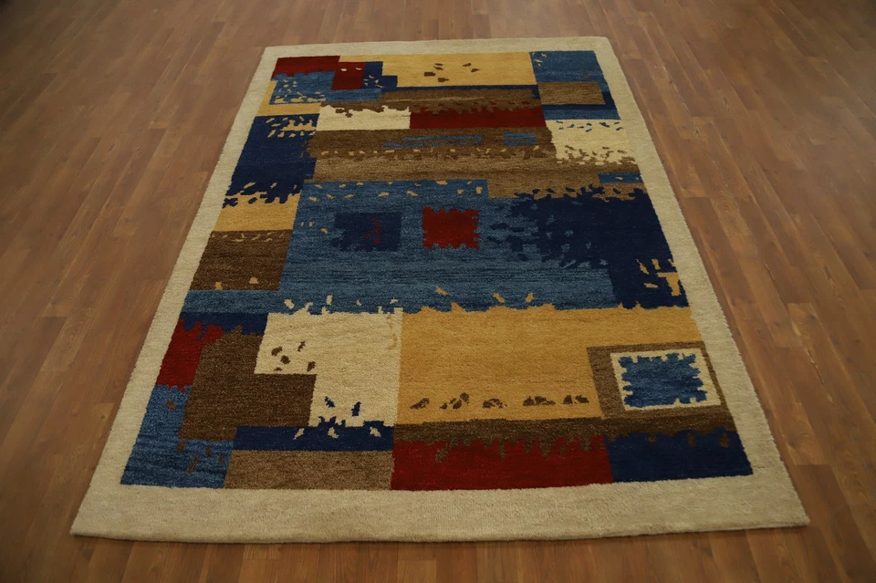 Alfombra moderna de retazos 5x8 pies alfombra india de lana anudada a mano Foto 4 de 4