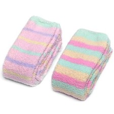 2PCS Cute Coral Fleece Fluffy Knee High Long Pastel Striped Socks Leg Warmers