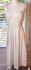 Vintage Ivory Nylon Nightgown w/Lace Bodice Chiffon Lace Wide Straps