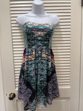 Love Fire Strapless Dress M Boho Lace Overlay Patchwork Multicolor Smocked