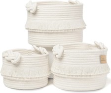 3-Piece Decorative Storage Basket Set Cotton Rope Woven Baskets Organizing