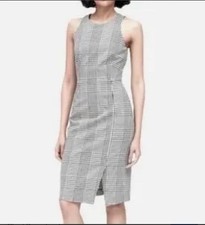Women’s Plaid Sheath Dress Sleeveless Knee Length Gray Business Work Office