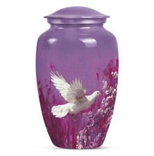 White Dove on Purple Cremation Urns for Human Ashes Adult Men  Mom 10 Inch 