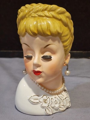 Robens Original 1959 Vintage Ceramic Braided Hair Lady s Head Vase #501