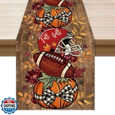 XCHI Fall Football Pumpkin Wood Table Runner Table Decoration for Kitchen Din