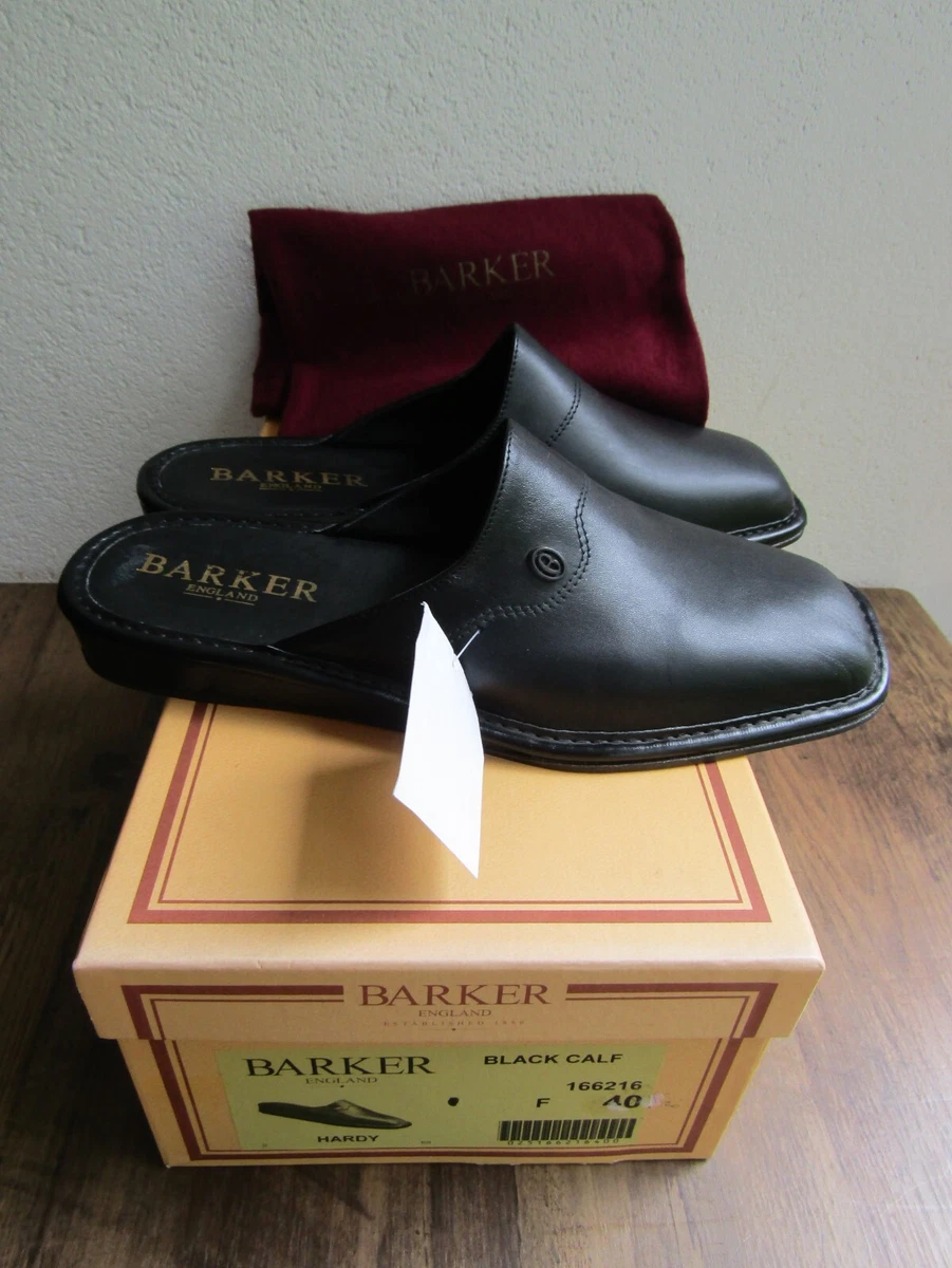 Barker Hardy Black Calf Leather Slip on Slippers Size 6 EU 40 NEW in Box