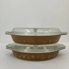 Pyrex #12 & #27 Divided Dish Early American Gold on Brown LOT!!!