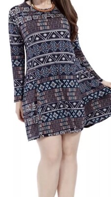 MISA Los Angeles navy blue geometric Pyramid graphic print shift dress Plus 2X