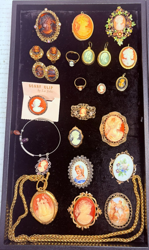 Vintage CAMEO Jewelry Lot - Necklace Brooches Earrings Bracelet Pendants - Picture 2 of 8