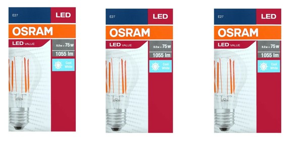 3X Osram Led Value Classic A 75 E27 8W=75W 4000K Kaltweiß Eek:F (Spektrum A-G)-image