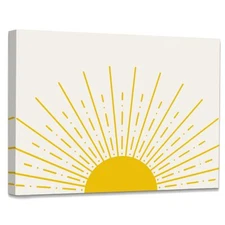 WODMIS Boho Framed Wall Art,Boho Sunshine Sun Yellow Framed Canvas Wall Art D...