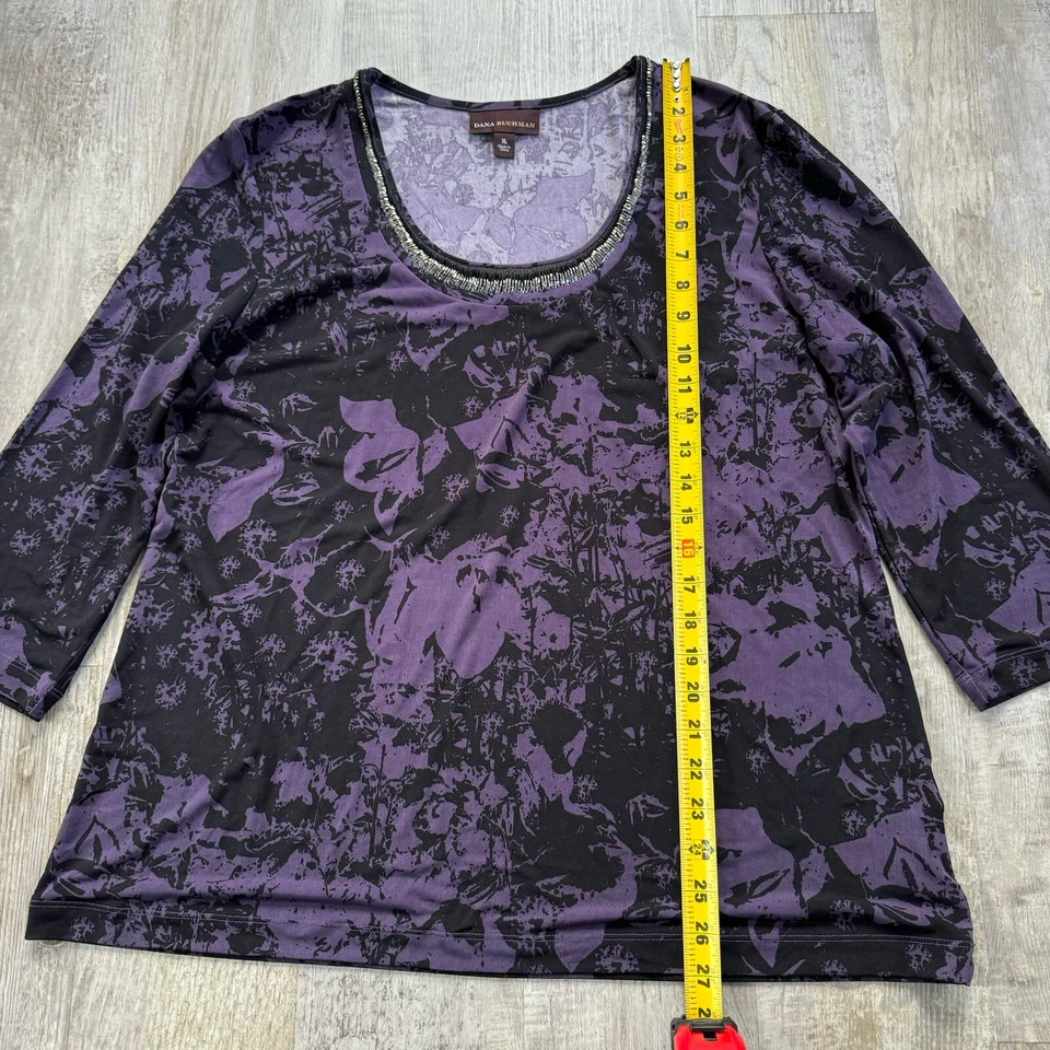 Top Dana Buchman XL Púrpura Negro Elástico Cuentas Bling Oscuro Corporativo Gótico Bruja Foto 4 de 4