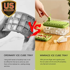 Ice Cube Tray with Lid and Bin,64 Pcs Ice Cubes Molds for Freezer,With 2 Tray...
