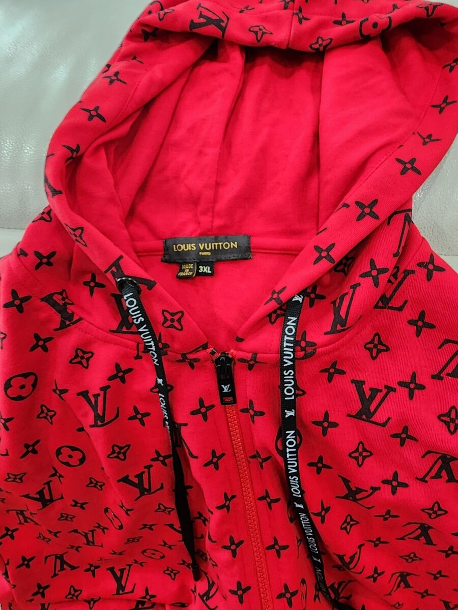 Louis Vuitton Monogram Zip-Through Hoodie Red And Black Mens Louis Vuitton Monogram Zip-Through Hoodie Red And Black Mens