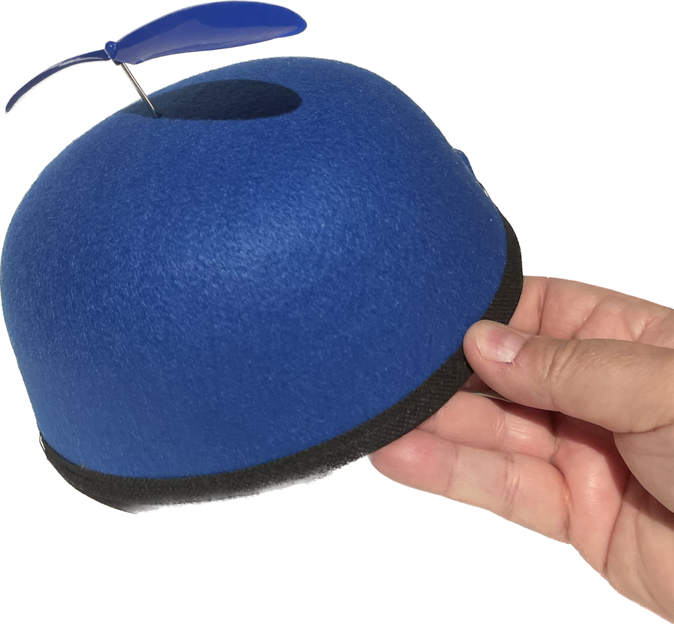 MOTORIZED BLUE PROPELLER HAT Battery Spinning Beanie Clown Nerd