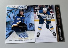 Jake Neighbours SP Game Used Blue Signed & UD Young Guns (2) Rookie Card Lot!