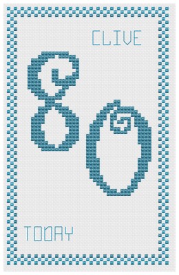80th Birthday Blue Cross Stitch Card Kit or Pattern - by Florashell