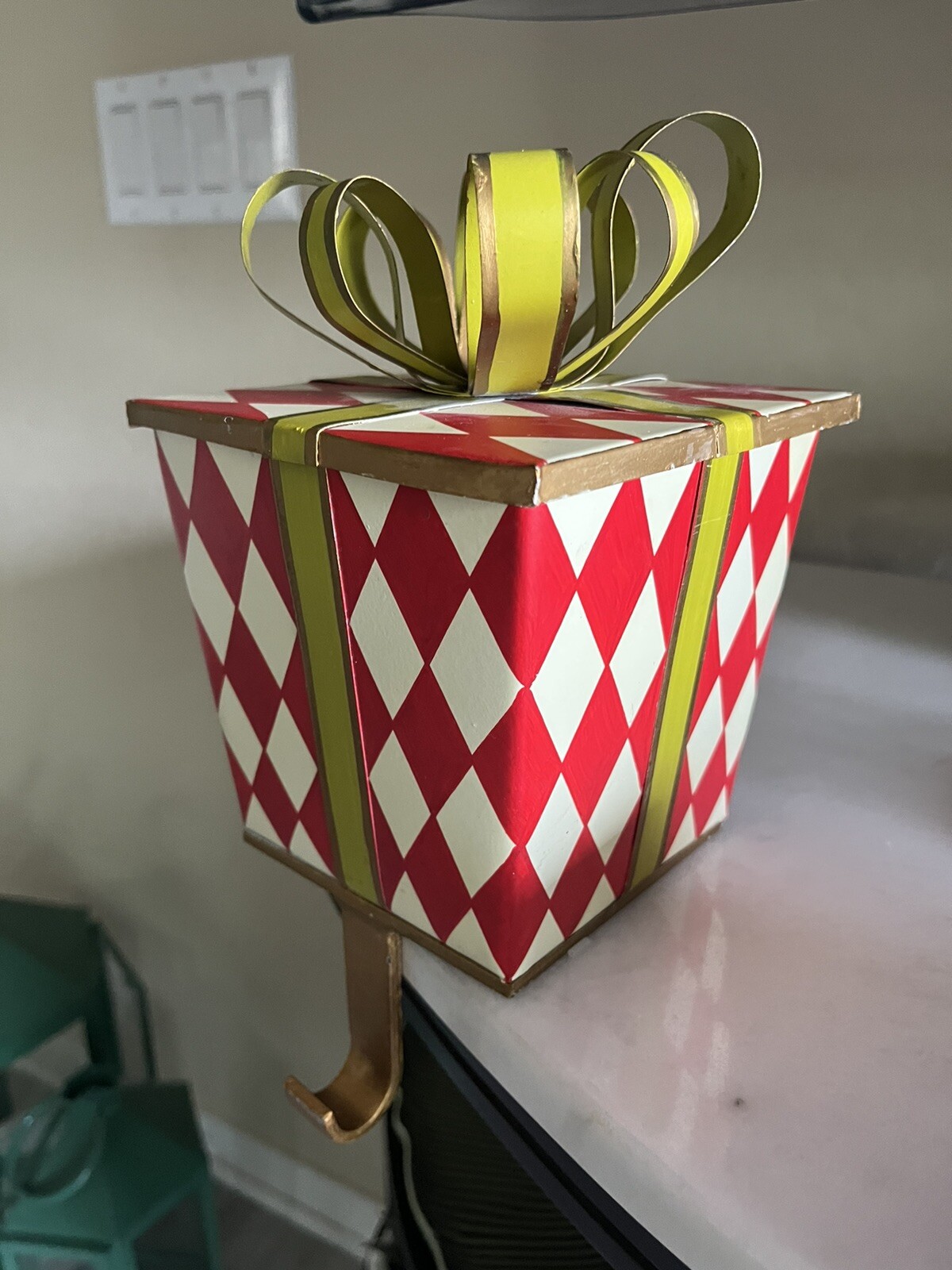 Ballard Designs Christmas Stocking holder Gift Box hand painted Harlequin Red eBay