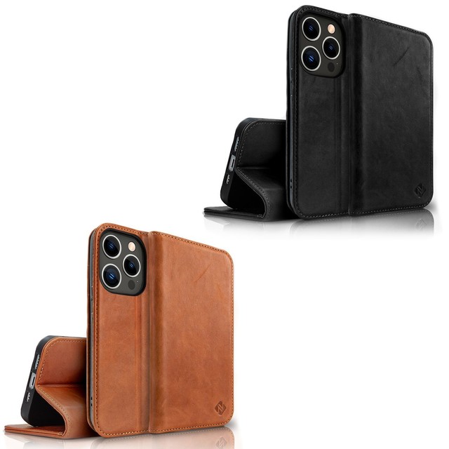 iPhone 14 Pro Handyhülle Klapphülle NALIA Flip Case Echtleder Wallet RFID Magnet