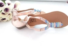 Womens Sandals *Size 6* Rose Gold with aqua marine stones **CUTE**