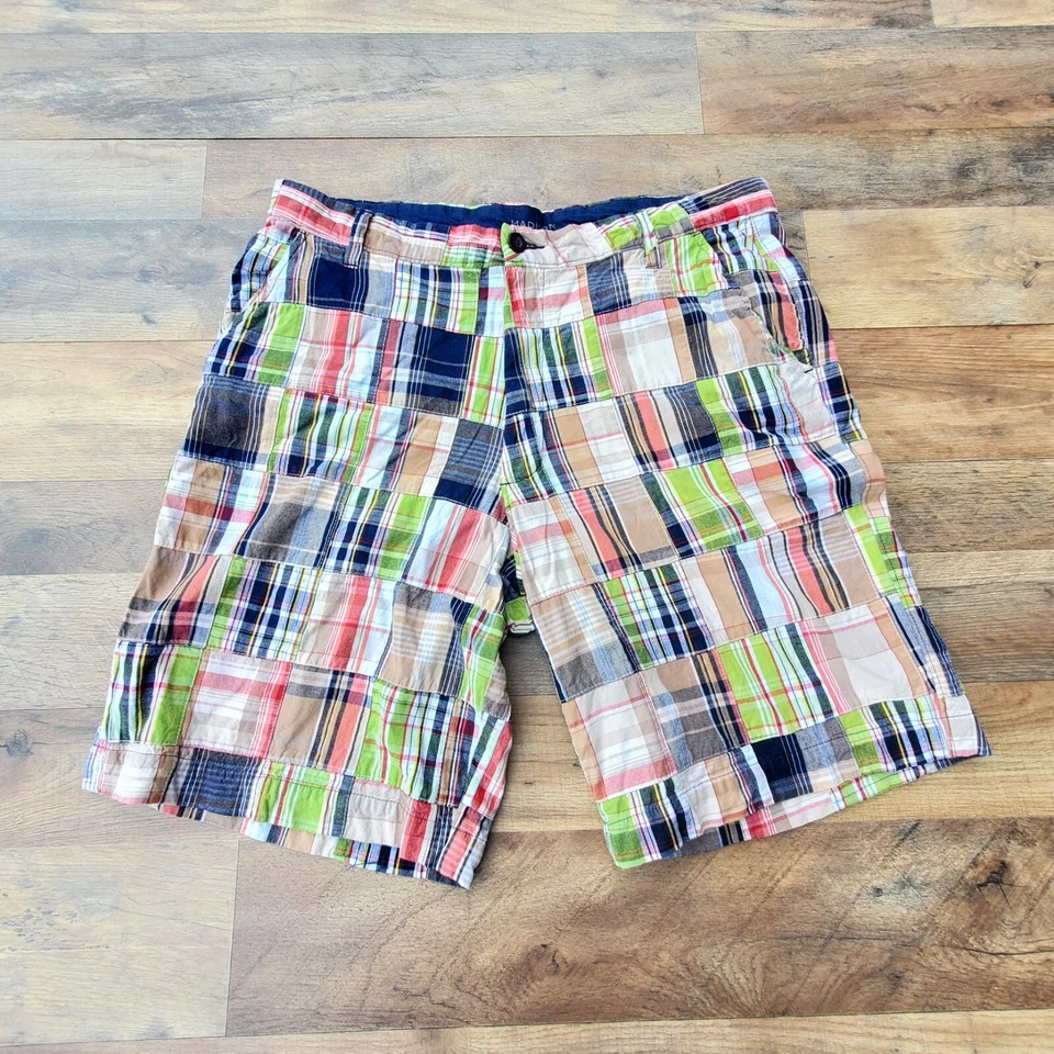 Madison Patchwork Madras Plaid Shorts Mens 36 Multicolor 100% Cotton Blue Green - Image 2 of 4
