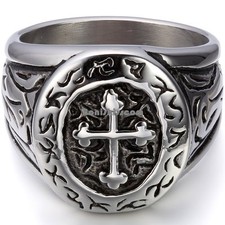 Vintage Stainless Steel Cross Band Men's Women's Unisex Ring Christmas Gifts