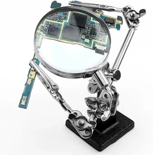 Third Hand Soldering Iron Stand Helping Clamp Vise Clip Tool Magnifying Glass wi