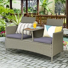 Patiojoy 2-Person Patio Rattan Conversation Furniture Set Loveseat for Backyard