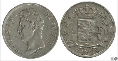 Frankreich 5 Franks 1826 W Lille / Charles X / 24,80 Gr. Silber MBC / VF KM00720 - Afbeelding 1 van 1