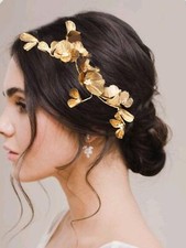 Gold Floral Pearl Bridal Headband Wedding Hairpiece for Women Girls