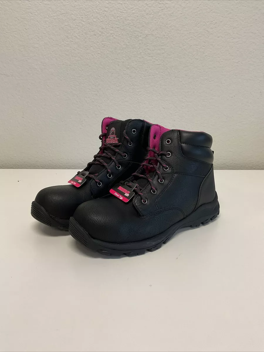 Brahma Women s Bevel Steel Toe Boot WNBR29DP001 Black pink US 9
